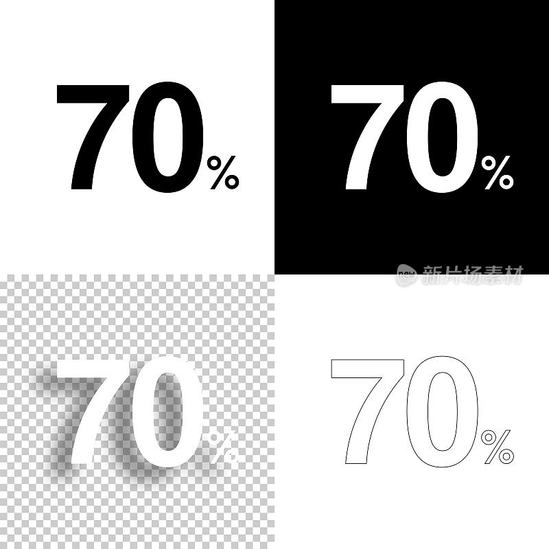 70% - 70%。图标设计。空白，白色和黑色背景-线图标